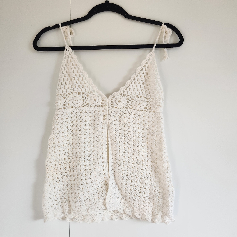 Crochet Floral Knit Open Front Tank Top Boho Cottagecore Y2K Summer